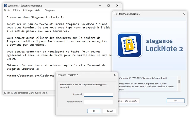 Captures d'écran de Steganos LockNote 2