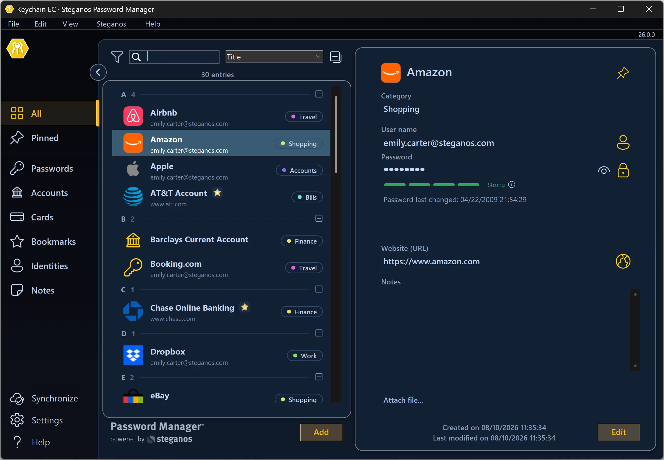 Steganos Password Manager в тёмной теме